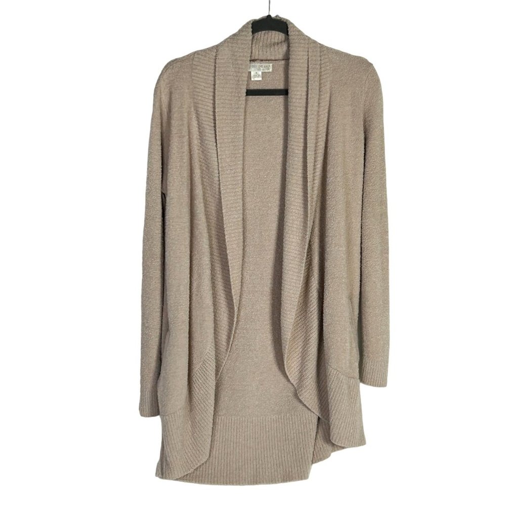 Barefoot Dreams CozyChic Lite Circle Cardigan Taupe Open Front Pocket Women Sz M